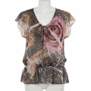 Carrie Allen Rose Graphic Chiffon Blouse Whimsigoth Fairycore Boho Romantic Top